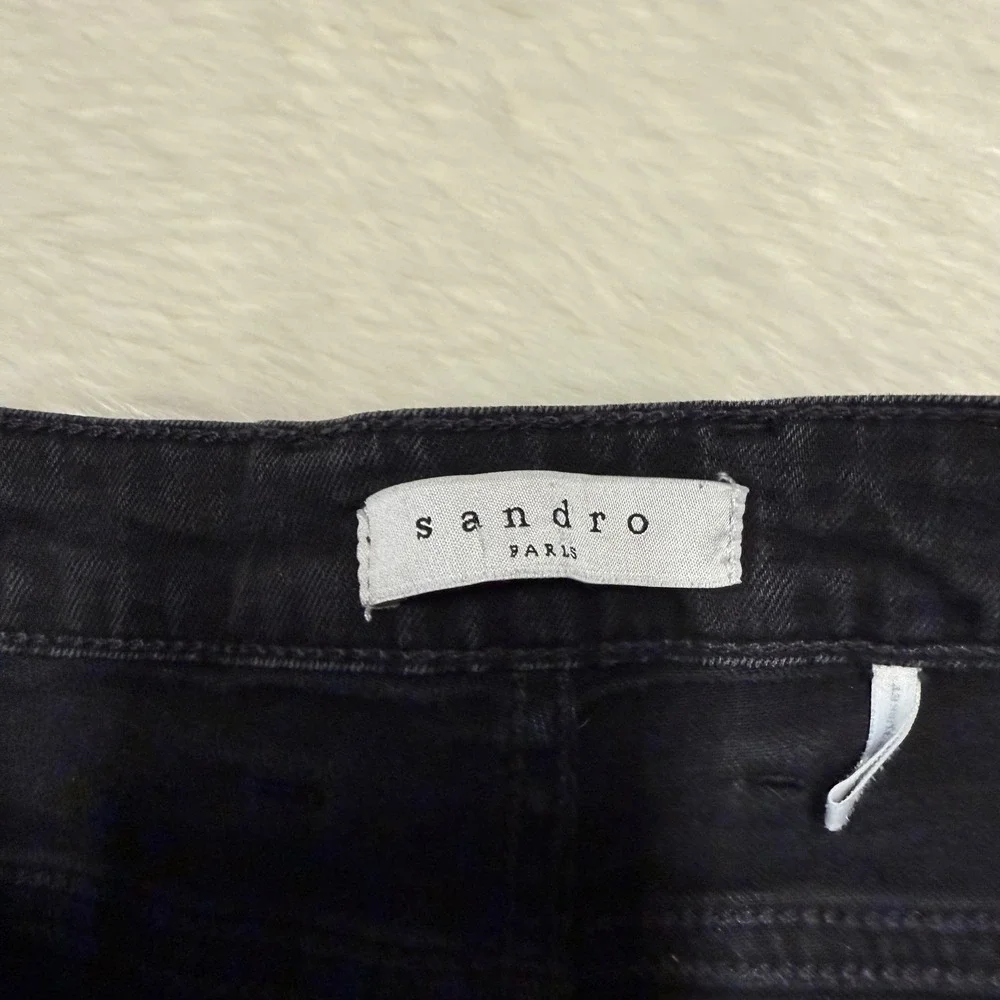Sandro Paris Black Flared Raw‎ Hem Denim Jeans Size 40 Frayed Edge Pants